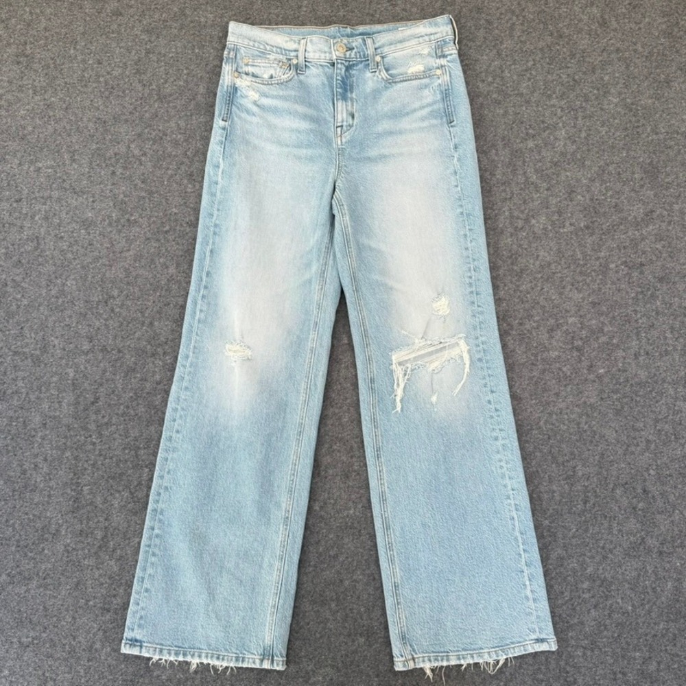 AYR The Secret Sauce Wide Leg Distressed Jeans Light Wash Blue 29S Made in LA